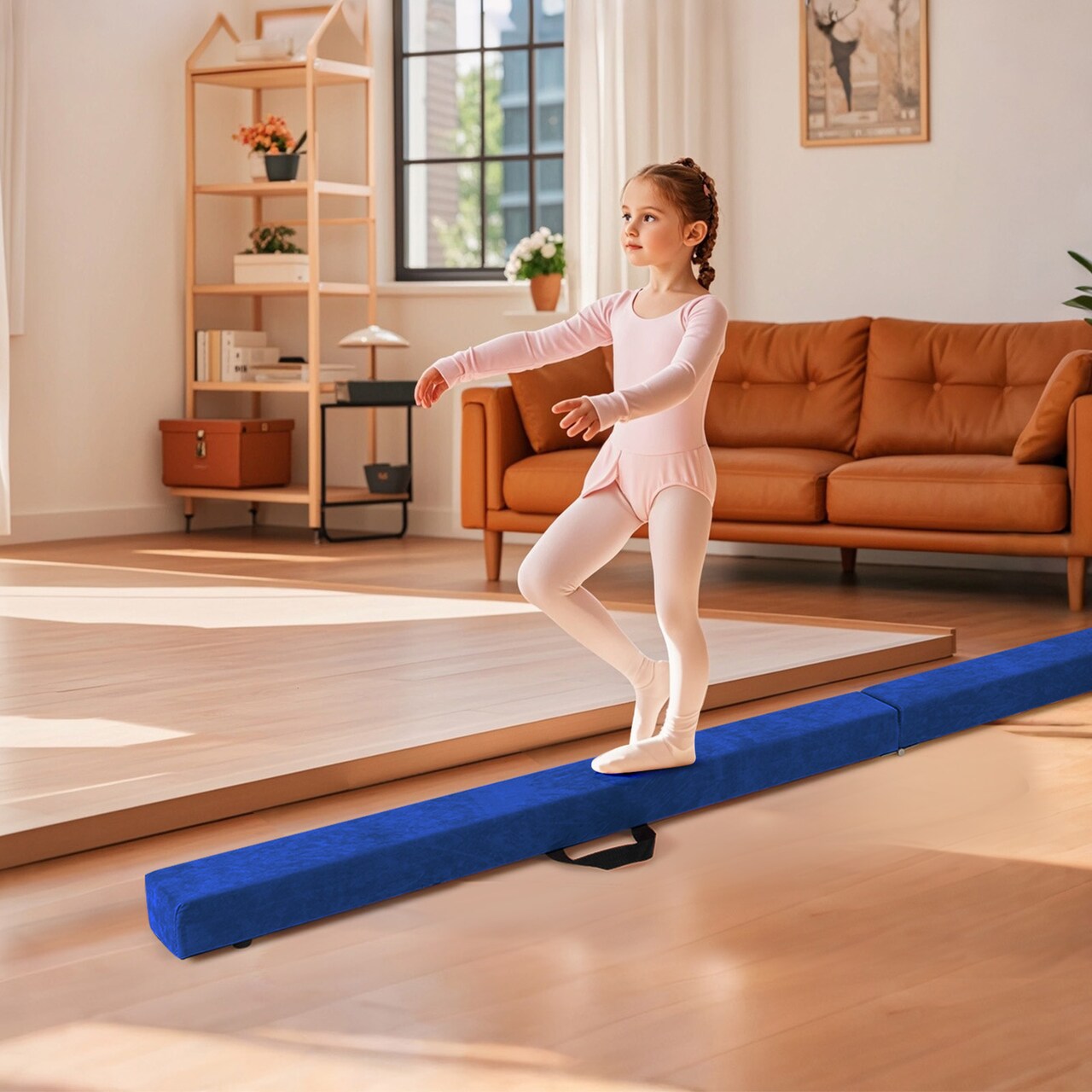 8 Feet Portable Folding Gymnastic Balance Beam with Solid Wood Base Ideal for Walkover or Cartwheel